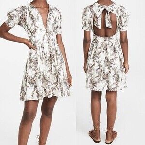 Agua Bendita Menta Dress Women’s Size‎ Small Floral Fit & Flare Puff Sleeve Mini